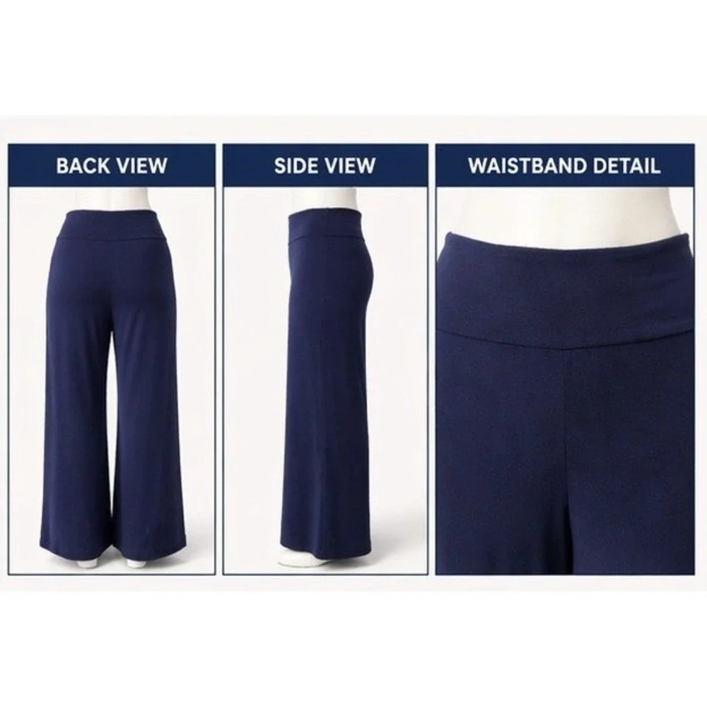 George‎ Simonton Womens Navy Blue Palazzo Pants Fold Over Waist 3X Regular